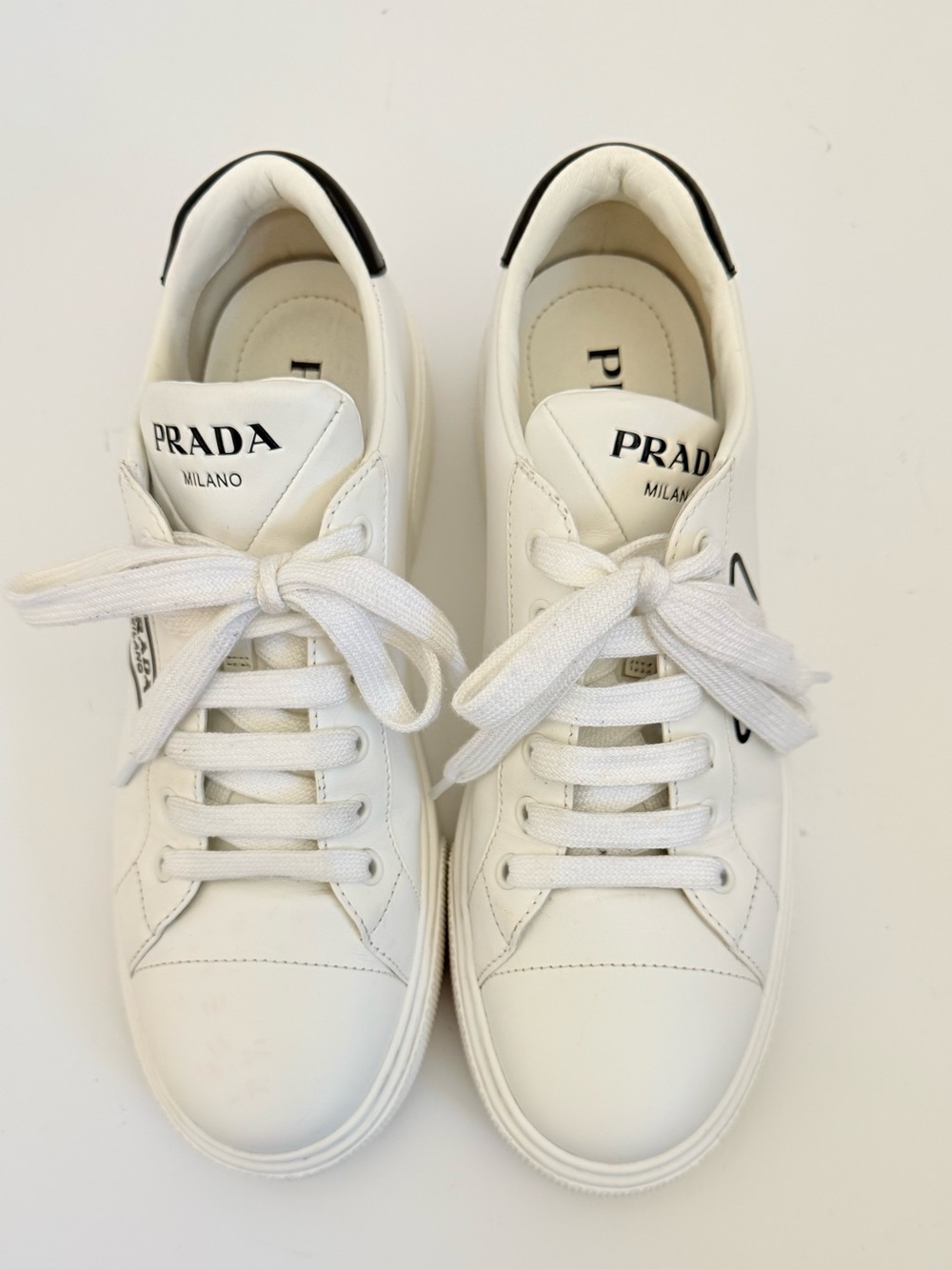Prada 1E868M Triangle Logo White Leather Low Top Sneakers 38.5